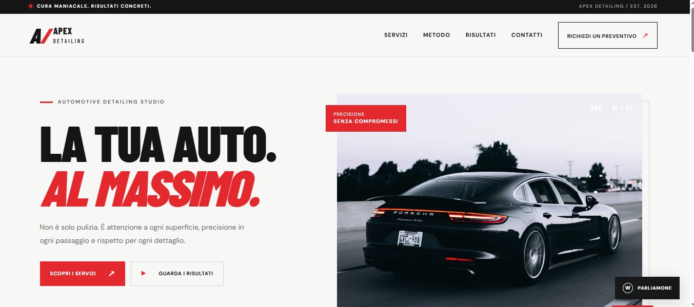 Anteprima della homepage del sito APEX Detailing