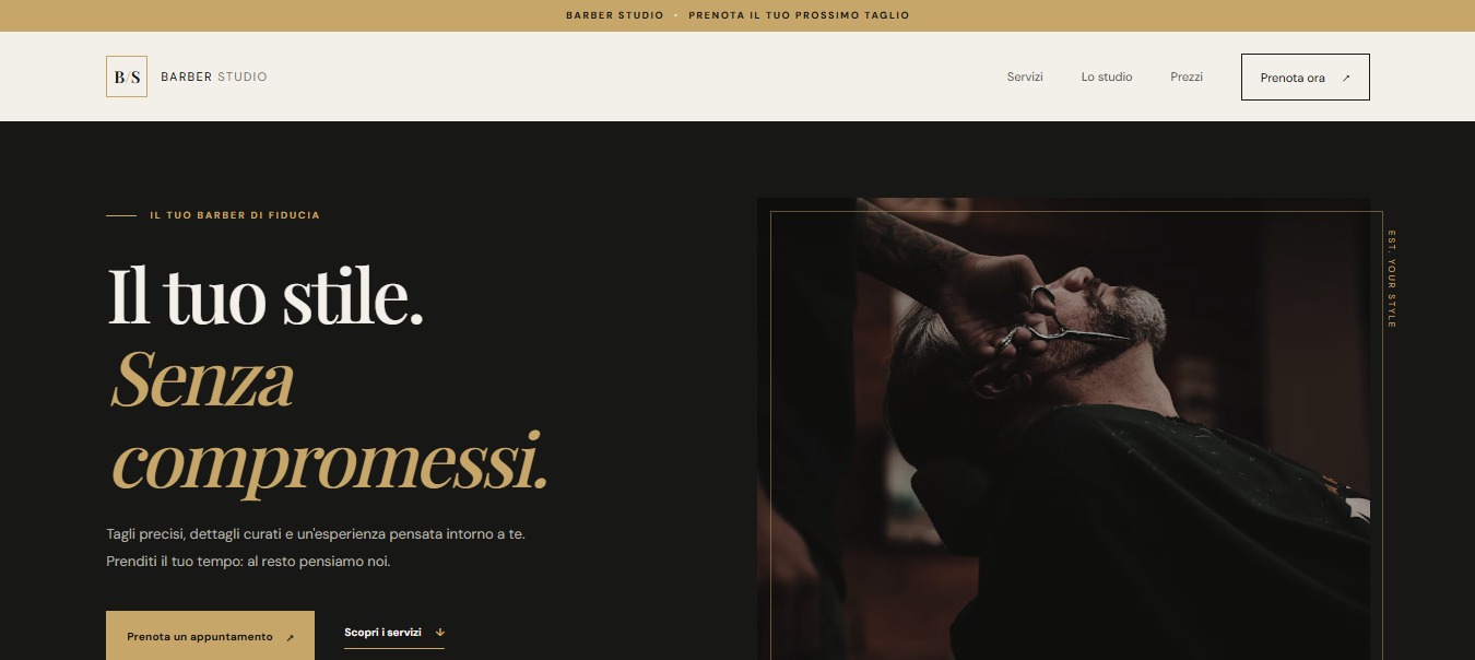 Anteprima della homepage del sito Barber Studio